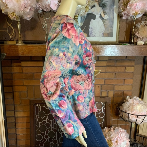 VINTAGE 1990'S NAH NAH COLLECTION FLORAL PRINT BROCADE BLAZER (14) - Picture 7 of 14